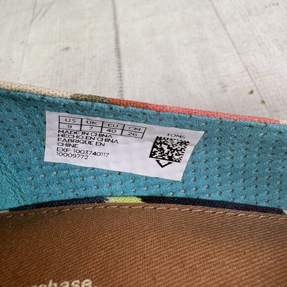 Toms STELLA Abstract Floral Canvas Peep Toe Cork Wedge Heel Slip On Shoes Size 9 - Picture 15 of 16